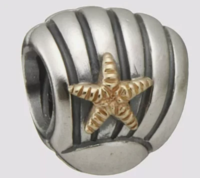Auténtico Pandora SEASHELL con Dije ESTRELLA 790185 925 14K Retirado Foto 1 de 4