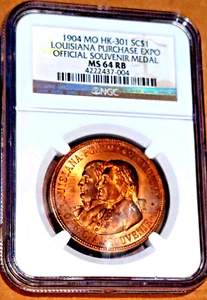 1904 HK-301 SO-CALLED DOLLAR LOUISIANA PURCHASE EXPO OFFICIAL MEDAL NGC MS 64 RB - Picture 1 of 4