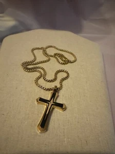 Goldtone Stainless Steel Cross Necklace 1.75” Rolo style 20" Chain In Case - Picture 1 of 4
