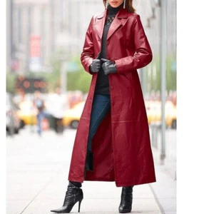 Women's Long Trench Coat Real Lambskin Stylish Over Coat Handmade Casual Formal - Picture 1 of 5