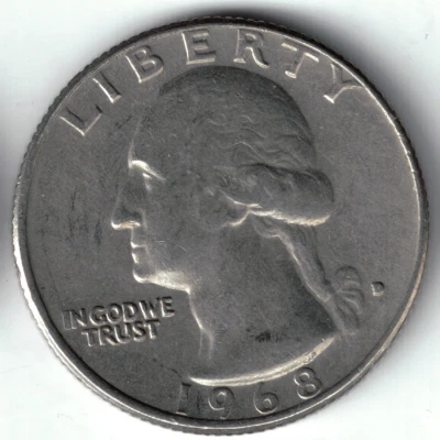 USA - 1968D - Washington ¼ $ - Heraldic Eagle - Rare - #19225 - Image 1 of 2