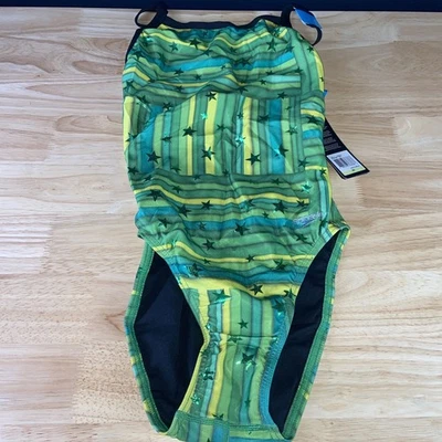 SPEEDO Star Mania Flyback Endurance Lite Green Swim Suit Womens Size 30 - Image 1 of 4