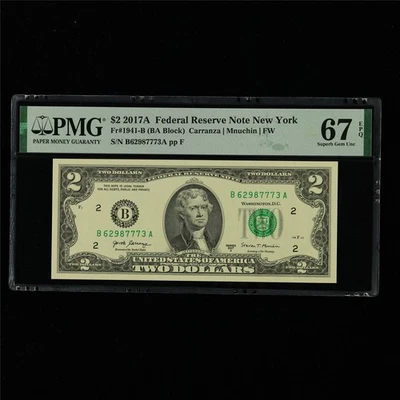 2017AFederal Reserve Note New York 2Dollars Fr#1941-B PMG 67EPQ SuperbGem UNC - Image 1 of 4