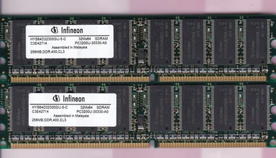 512MB 2x256MB PC-3200 INFINEON HYS64D32300GU-5-C DDR-400 DDR1 CL3 Ram Memory KIT - Image 1 of 4