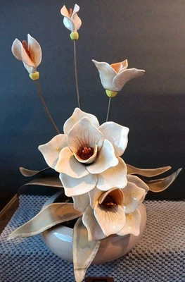 Vtg Winifred Cole of California Ceramic and Metal Floral Art Sculpture, 17", MCM - Image 1 of 4