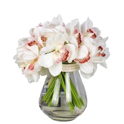 12 PIEZAS Ramo de Flores Artificiales de Orquídea Cimbidio Tacto Real de Látex de Alta Calidad... Foto 1 de 4