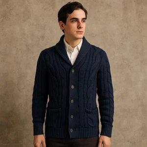 American Eagle Navy Cable Knit Shawl Collar Cardigan Sweater Sz S - Picture 1 of 8