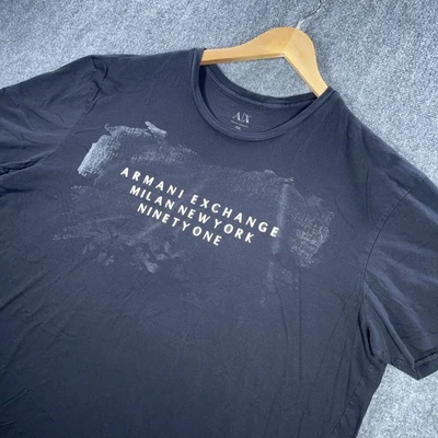 Armani Exchange T-Shirt Mens 2XL Black Print Short Sleeve Casual Crew #AB838 - Image 1 of 4