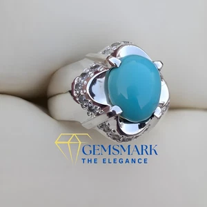Natural Turquoise, 925 Sterling Silver Handmade Ring, Zircon, Feroza Gemstone - Picture 1 of 6