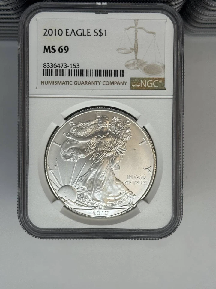 2010 1 oz Silver Eagle  NGC MS69 (LABEL MAY VARY) - Image 1 of 1