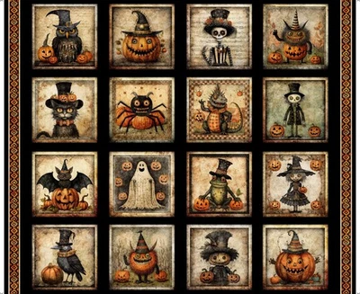 Quilting Treasures Jeepers Creepers 36″ Halloween Picture Patches Panel Black - Image 1 of 4