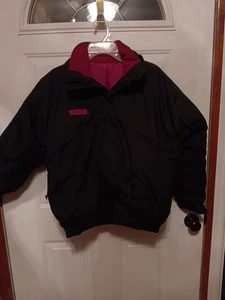 Vtg 90s Columbia Reversible Puffer Jacket/windbreaker Women’s Lg. Black/maroon - Picture 1 of 7