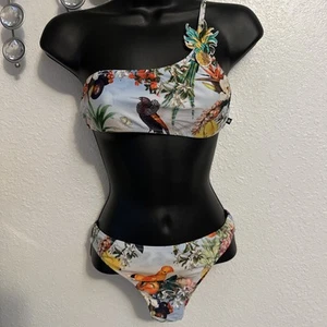 Molo Kids Girl's Blue Tropical ArtOne-Shoulder Bikini Swimwear Size 13-14Y Naja - Picture 1 of 23