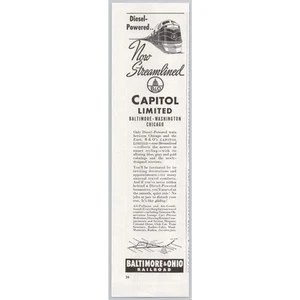 B&O Capitol Limited Railroad 1938 Vintage Print Ad Baltimore and Ohio Streamlined - Bild 1 von 1