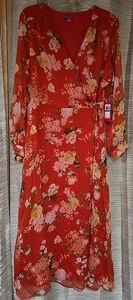 Vestido Vince Camuto Safari Floral Ruibarbo Envolvente Para Mujer Talla L Nuevo Con Etiquetas  - Imagen 1 de 6