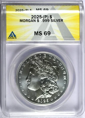 2025 (P) ANACS MS 69 Morgan .999 Silver Dollar - Image 1 of 2