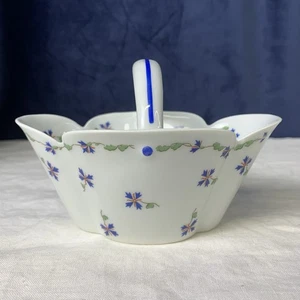 Vintage Haviland Limoges France Blue Flower White Porcelain Basket Candy Bowl - Picture 1 of 10