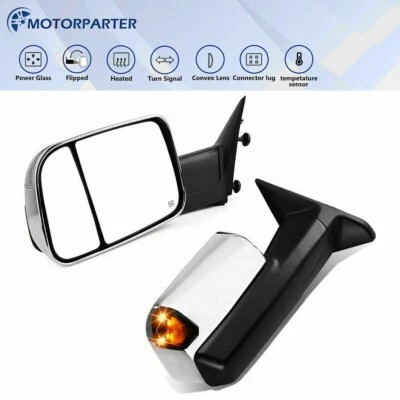 Tow Mirrors For 09-23 Ram 1500 10-18 2500 3500 Power Heated w/Temperature Sensor - Image 1 of 4