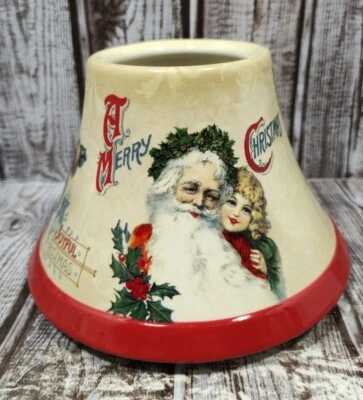 Yankee Candle Beige Red Christmas Shade Santa Claus Joyful Christmas Victorian - Image 1 of 4