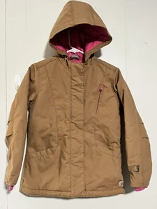 CARHARTT Girls Quick Duck Parka Jacket Quilt Lined Tan/Pink Size Large 14/16 - Picture 1 of 9