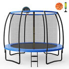 12Ft Recreational Trampoline W/Basketball Hoop Safety Enclosure Net Ladder