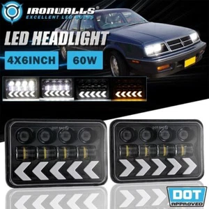 For Chrysler LeBaron 1977-1992 4x6" LED Headlights Hi-Lo DRL Dynamic Turn Signal - Foto 1 di 12