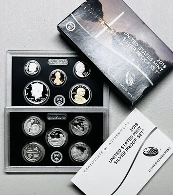 2019 S UNITED STATES MINT 10-COIN SILVER PROOF SET .999 FINE DEEP CAMEO BOX/COA - Image 1 of 4