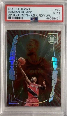 Damian Lillard 2021 Panini Illusions OPRTN.DTNTN- ASIA Red/Yellow #32 PSA 9 - Image 1 of 2