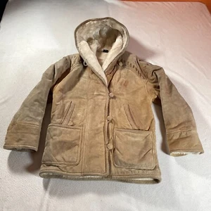 Vintage Gallery Chore Jacket Mens Small Tan Suede Leather Native American Hooded - Picture 1 of 20