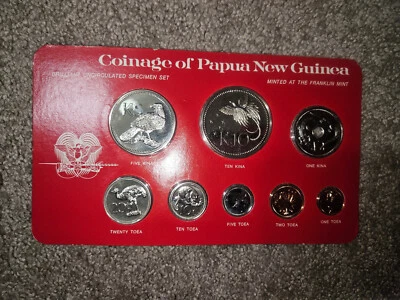 🌟 1978 Papua New Guinea BU Specimen 8-Coin Set Sealed on Card Only - Image 1 of 2