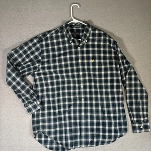 Lyle & Scott Button Down Shirt Men’s Size XL Plaid 80s 2-ply Cotton Blue White - Picture 1 of 9