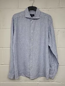 Eton Blue & White Striped 100% Linen Long Sleeve Slim Fit Shirt. Size Large. PWB - Picture 1 of 4