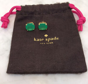 KATE SPADE Gold Tone Faux Emerald Faceted Stud Earrings