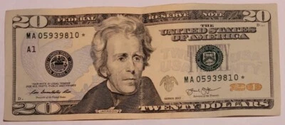 MA 05939810* 🌟 2013 TWENTY DOLLAR REPLACEMENT NOTE *🌟 Federal Reserve Cir. - Image 1 of 2