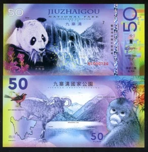 China, Jiuzhaigou National Park, 50 Yuan, Polymer, 2018 - Panda, Monkey F - Picture 1 of 1