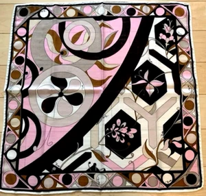 EMILIO PUCCI Unused Silk Wool Scarf Multicolor Pink Black 57cm×57cm Light Thin - Picture 1 of 8