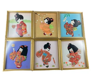 SEIS Tela Papel de Seda Chino Japonés Asiático 3D Mujeres Geisha Enmarcado Imagen Artística - Imagen 1 de 10