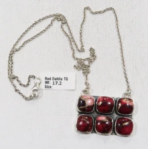 Southwestern einzigartige rote Dahlie Türkis Sterling kleine Stab Halskette 925 Neu mit Etikett - Bild 1 von 6