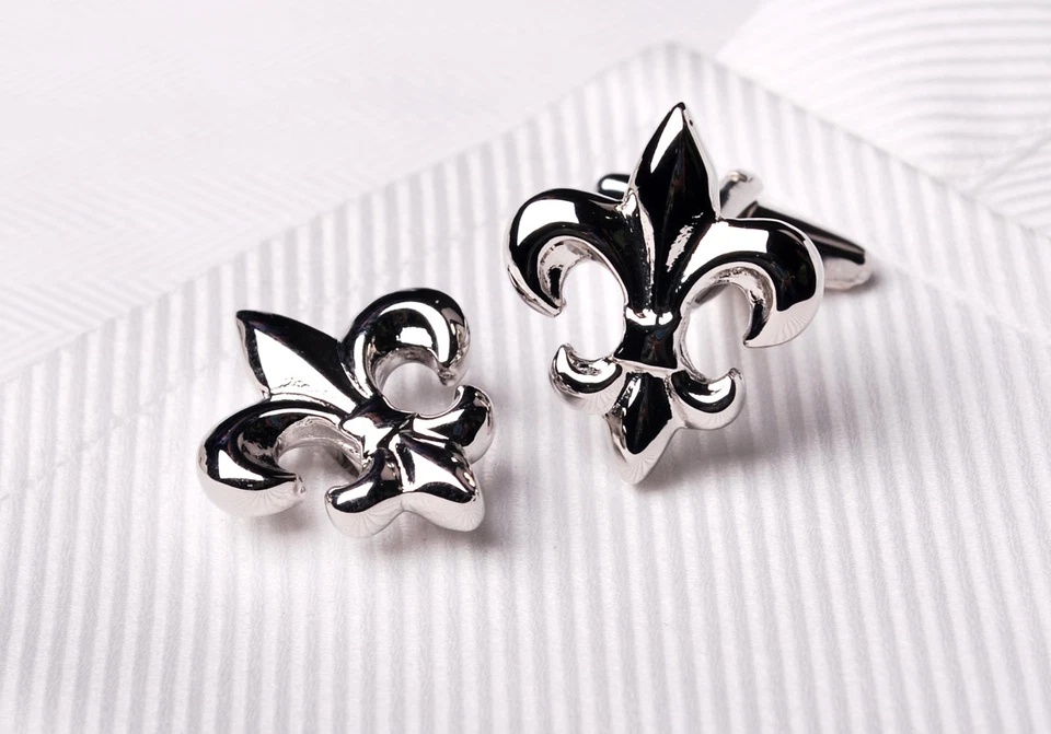 Silver Chrome Fleur-De-Lis Cuff Links Men's Cufflinks Mardi Gras Saints Jewelry - Image 1 of 1