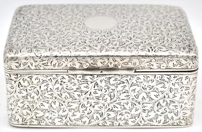 Edwardian Silver Engraved Floral Scrolls Cigarette Box by A & J Zimmerman Ltd - Image 1 of 4
