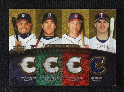 2007 Premier Rare Remnants Quad Gold /10 Ivan Rodriguez Kenji Johjima Joe Mauer - Image 1 of 2