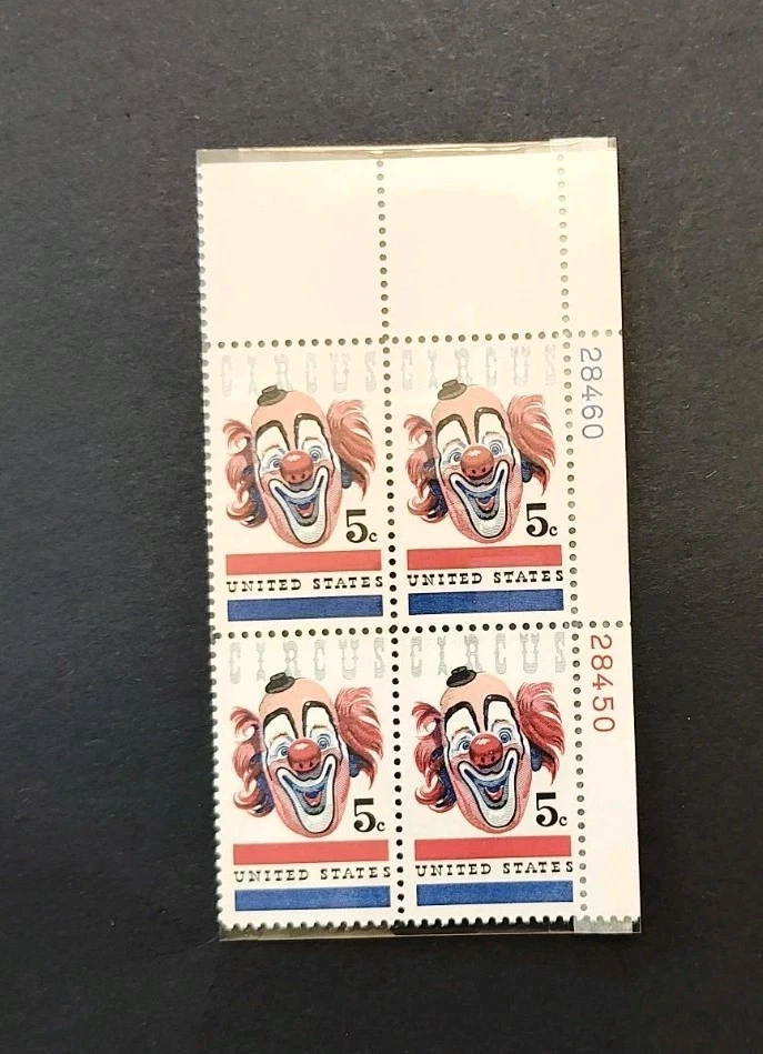 1966 U.S Commem 5c CIRCUS CLOWN PLT# Blk of 4 Sc#1309 M/NH/OG/Pristine - Image 1 of 1