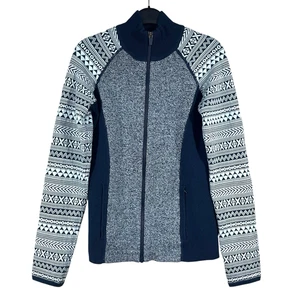 Title Nine Full Zip Ski Sweater Womens S Navy Knit Mock Neck Nordic Cardigan - Picture 1 of 8