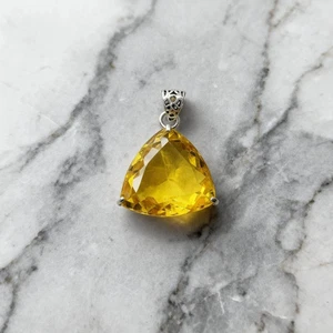 Citrine Yellow Pendant 70.35 Ct Trillion Cut Sterling Sliver Jewelry With Chain - Picture 1 of 5