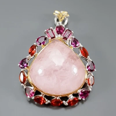 Handmade 34 ct+ Natural Morganite Pendant 925 Sterling Silver  /NP52235 - Image 1 of 4