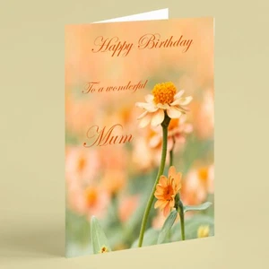 Happy birthday Mum with orange flowers birthday card - Picture 1 of 1