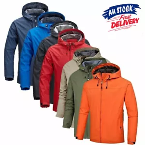 Mens Waterproof Windbreaker Rain Jacket Hooded Soft Shell Outdoor Grey Coat - Picture 1 of 28