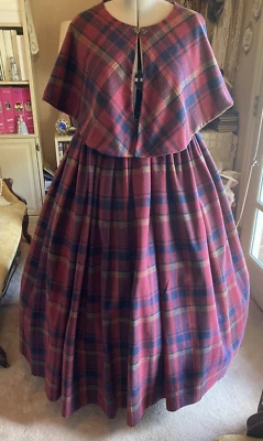 Highlander Renaissance Dickens’ Xmas Caroler Plaid Cape Skirt Costume Reg/Plus - Image 1 of 4