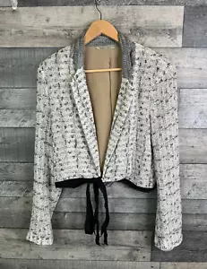 Chaqueta Blazer Roland Mouret Mujer Talla UK 18 Marfil Negro Tweed Corbata Lino Seda - Imagen 1 de 10