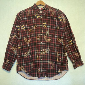 Vtg Tommy Hilfiger Red Plaid Ski Sled Skate Snowshoe Flannel Shirt Men's M - Picture 1 of 9